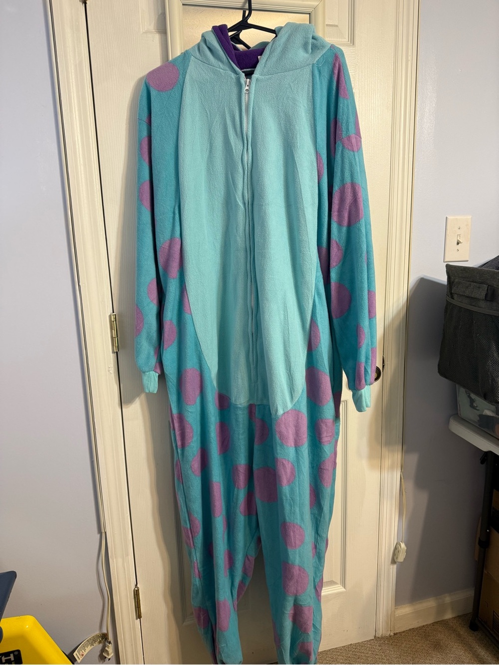 Sulley Adult Xl  Aqua and Purple Polka Dot Hooded Pajama Onesie